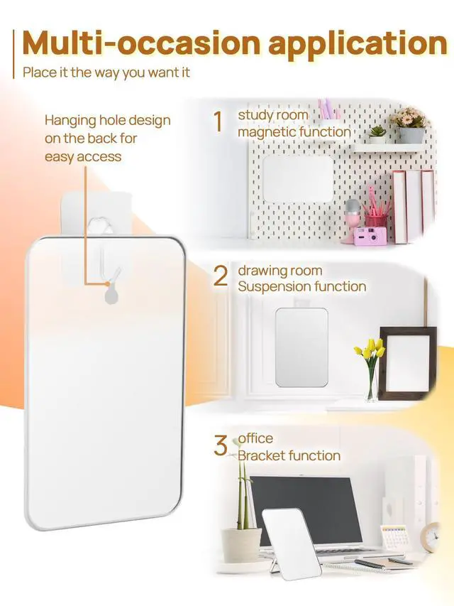 Alt view image 2 of 7 - Desk Makeup Mirror, 8 x 5 inches Table Mirror with Foldable Stand and Hanging Hole for Shaving and Travelling, White