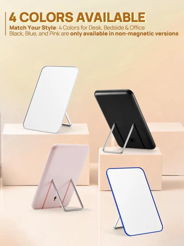 Alt view image 7 of 7 - Desk Makeup Mirror, 8 x 5 inches Table Mirror with Foldable Stand and Hanging Hole for Shaving and Travelling, White
