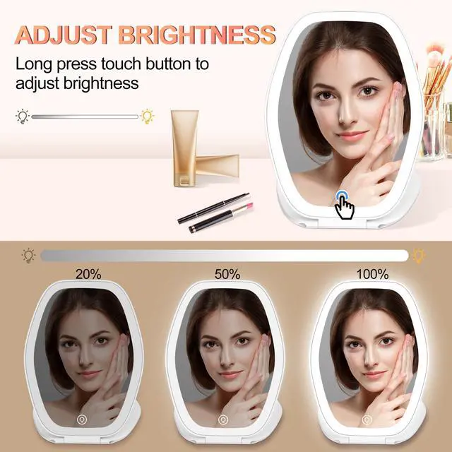 Alt view image 3 of 7 - Travel Makeup Mirror with Light: 3 Color Lighting Portable Mirror with Touch Screen Rechargeable Adjustable LED Lights Hexagon Vanity Mirror for Travel, Desk, Home(White)