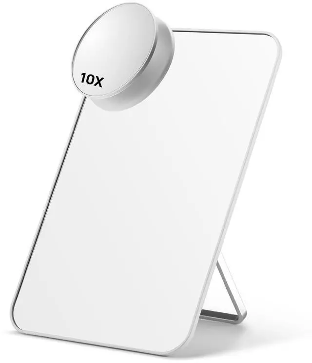 Main image of Desk Makeup Mirror with 10X Magnifying Mirror, 8 x 5 inches Small Travel Mirror with Foldable Stand and Hanging Hole for Shaving and Travelling, White