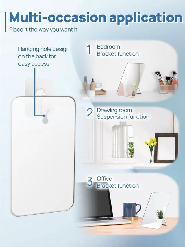 Alt view image 5 of 7 - Desk Makeup Mirror with 10X Magnifying Mirror, 8 x 5 inches Small Travel Mirror with Foldable Stand and Hanging Hole for Shaving and Travelling, White