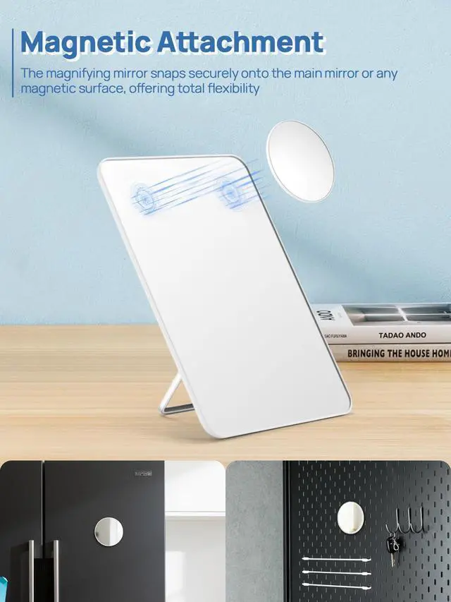Alt view image 4 of 7 - Desk Makeup Mirror with 10X Magnifying Mirror, 8 x 5 inches Small Travel Mirror with Foldable Stand and Hanging Hole for Shaving and Travelling, White