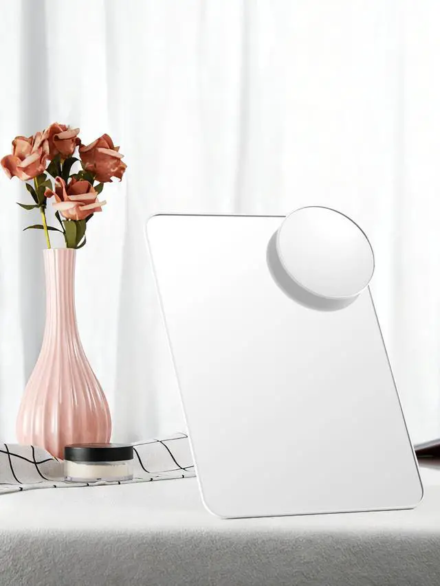 Alt view image 7 of 7 - Desk Makeup Mirror with 10X Magnifying Mirror, 8 x 5 inches Small Travel Mirror with Foldable Stand and Hanging Hole for Shaving and Travelling, White