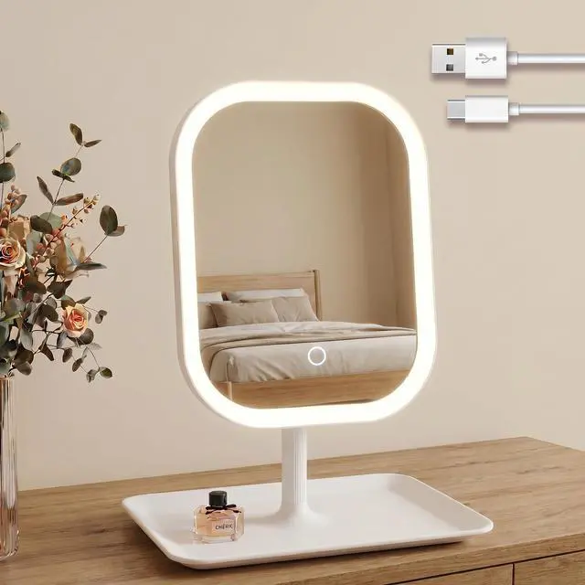 Main image of Touch-Sensitive Controls Vanity mirrorr, Makeup Mirror with LED Light, 2400mAh Rechargeable, 270-degree Rotation Adjustment,Beauty Vanity Mirror with Lights Portable Travel, 3 Light Color (White)