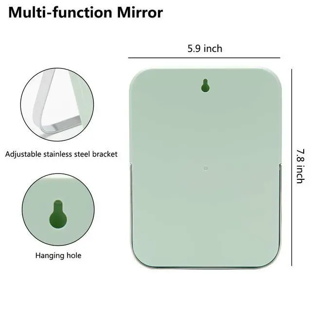 Alt view image 2 of 7 - Table Desk Vanity Makeup Mirror,8-Inch Portable Folding Mirror with Metal Stand 90°Adjustable Rotation Tavel Make Up Mirror Hanging Bathroom for Shower Shaving(Green)