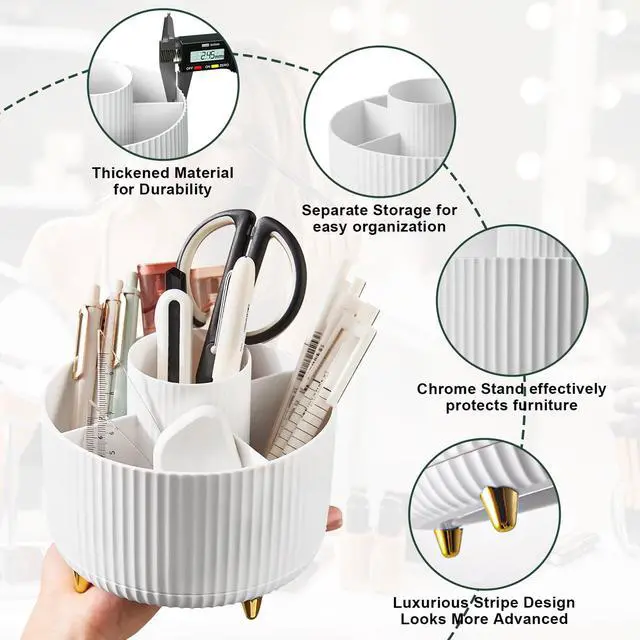 Alt view image 2 of 7 - Makeup Brush Holder Organizer,360° Rotating Makeup Brush Organizer,5 Slot Make up Brushes Cup for Cosmetics, Nail Polish, Art Supply, Bathroom Vanity Desktop Organizer - White