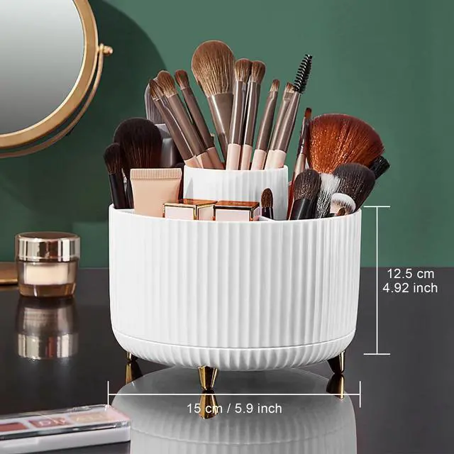Alt view image 4 of 7 - Makeup Brush Holder Organizer,360° Rotating Makeup Brush Organizer,5 Slot Make up Brushes Cup for Cosmetics, Nail Polish, Art Supply, Bathroom Vanity Desktop Organizer - White