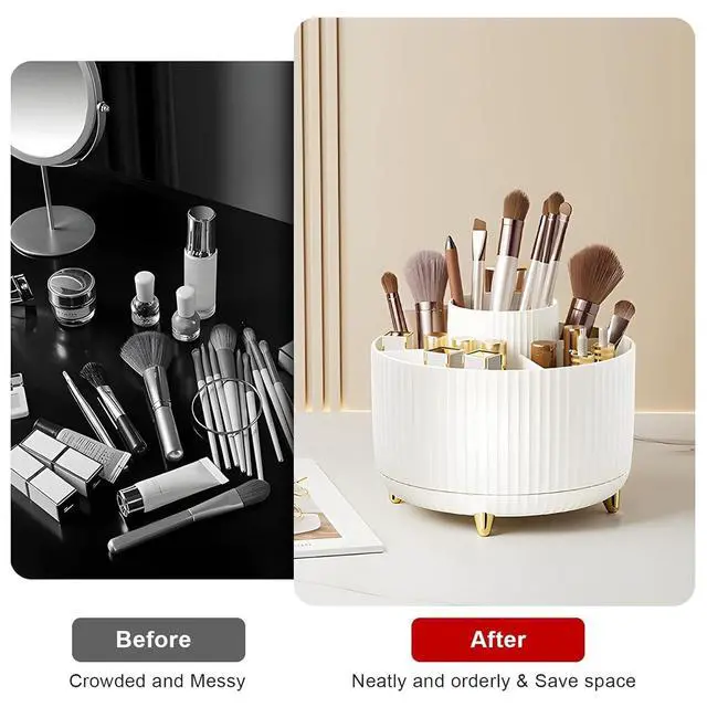 Alt view image 5 of 7 - Makeup Brush Holder Organizer,360° Rotating Makeup Brush Organizer,5 Slot Make up Brushes Cup for Cosmetics, Nail Polish, Art Supply, Bathroom Vanity Desktop Organizer - White