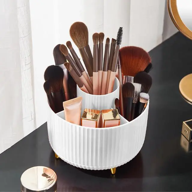 Alt view image 7 of 7 - Makeup Brush Holder Organizer,360° Rotating Makeup Brush Organizer,5 Slot Make up Brushes Cup for Cosmetics, Nail Polish, Art Supply, Bathroom Vanity Desktop Organizer - White