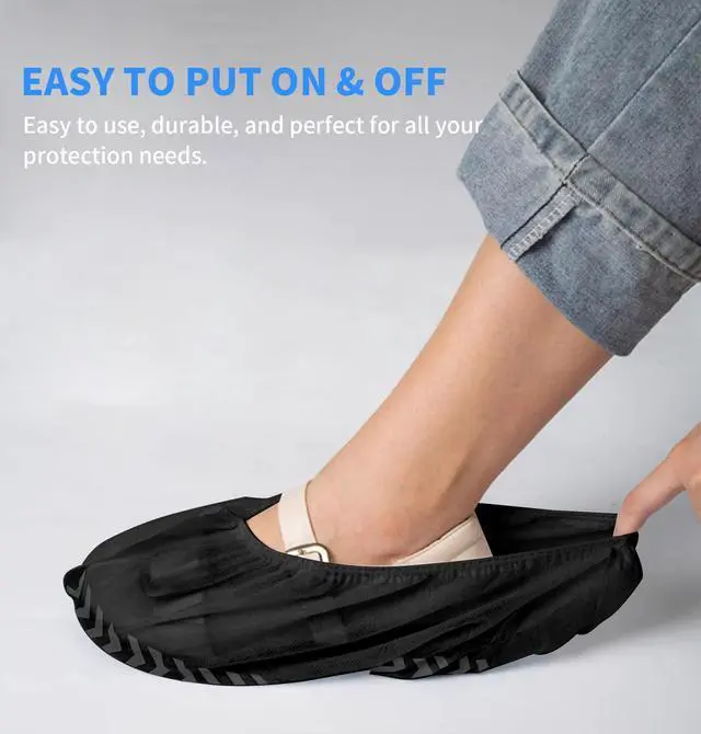 Alt view image 6 of 7 - Shoe Covers Disposable Non Slip - 50 Pack (25 Pairs) X-Large Disposable Boot Covers for Indoors Outdoors Recyclable Durable Protector Stretchable Fits Up to Size 13 US Men-Black