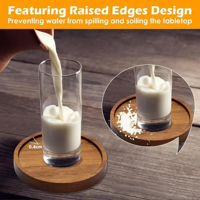 Alt view image 5 of 7 - 4 Pcs Wood Coasters for Drinks Absorbent, Wooden Coasters with Holder, Drink Coasters for Coffee Table, Absorbent Coaster Set for Table Protection Drink Coasters for Farmhouse, Office, Bar