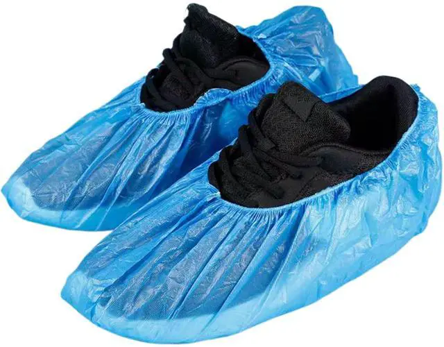Main image of 100 Pack Shoe Covers Disposable Non Slip, Premium Waterproof and Recyclable Shoe Booties Covers for Indoors, Fits Up To 9 US Men and 11 US Women Size, 50 Pairs Elastic Caps Plastic Shoe Covers