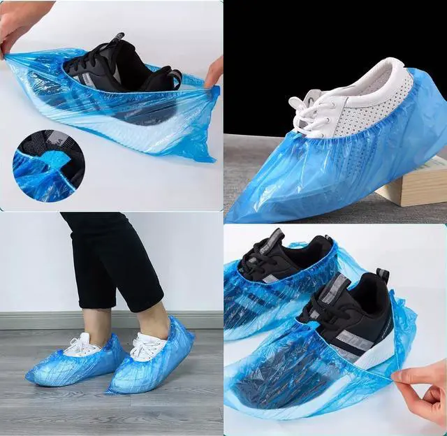 Alt view image 2 of 7 - 100 Pack Shoe Covers Disposable Non Slip, Premium Waterproof and Recyclable Shoe Booties Covers for Indoors, Fits Up To 9 US Men and 11 US Women Size, 50 Pairs Elastic Caps Plastic Shoe Covers