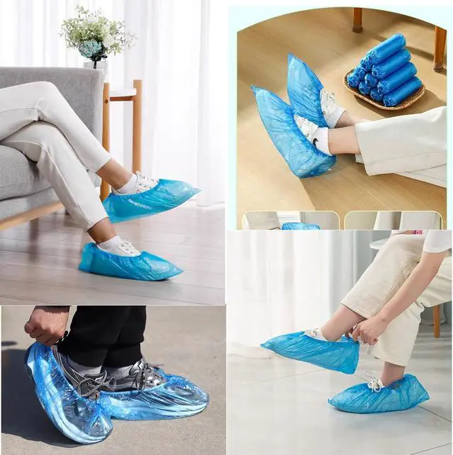 Alt view image 3 of 7 - 100 Pack Shoe Covers Disposable Non Slip, Premium Waterproof and Recyclable Shoe Booties Covers for Indoors, Fits Up To 9 US Men and 11 US Women Size, 50 Pairs Elastic Caps Plastic Shoe Covers