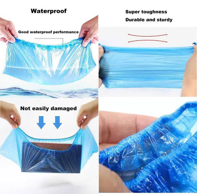 Alt view image 4 of 7 - 100 Pack Shoe Covers Disposable Non Slip, Premium Waterproof and Recyclable Shoe Booties Covers for Indoors, Fits Up To 9 US Men and 11 US Women Size, 50 Pairs Elastic Caps Plastic Shoe Covers