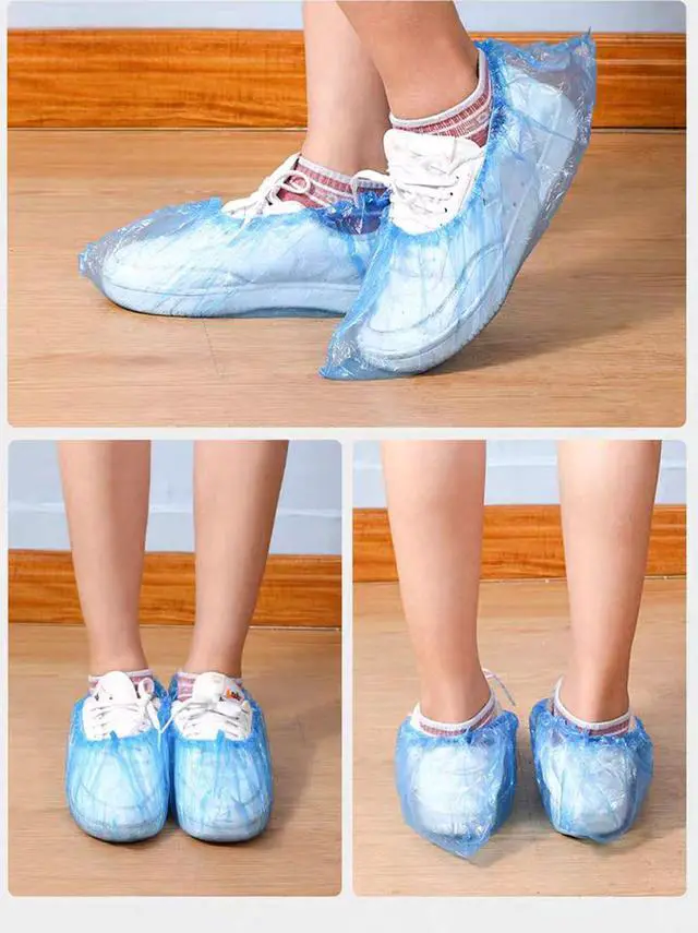 Alt view image 7 of 7 - 100 Pack Shoe Covers Disposable Non Slip, Premium Waterproof and Recyclable Shoe Booties Covers for Indoors, Fits Up To 9 US Men and 11 US Women Size, 50 Pairs Elastic Caps Plastic Shoe Covers
