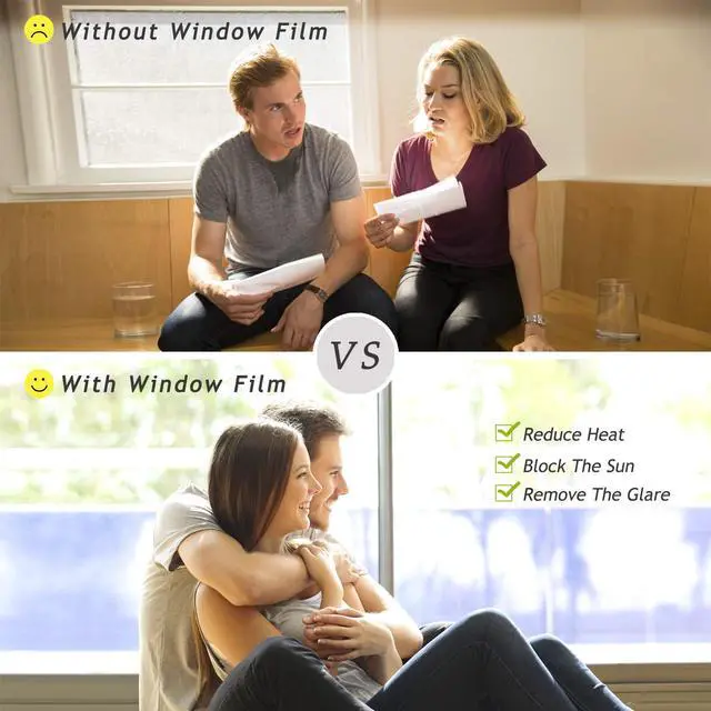 Alt view image 2 of 7 - Window Tint for Home, One Way Daytime Privacy Window Film Heat Control Sun Blocking, Anti UV Non-Adhesive Static Cling Reflective Mirror Glass Film for Home Office, Black Silver, 17.5 Inch x 6.5 Feet