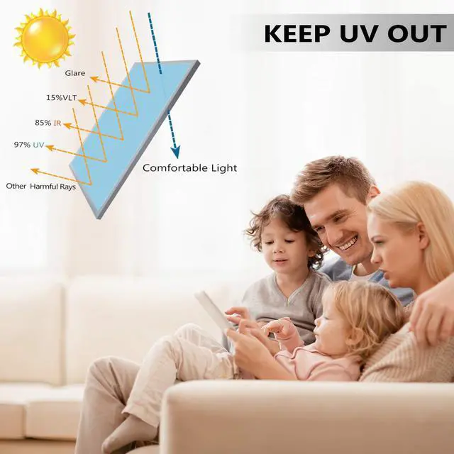 Alt view image 4 of 7 - Window Tint for Home, One Way Daytime Privacy Window Film Heat Control Sun Blocking, Anti UV Non-Adhesive Static Cling Reflective Mirror Glass Film for Home Office, Black Silver, 17.5 Inch x 6.5 Feet