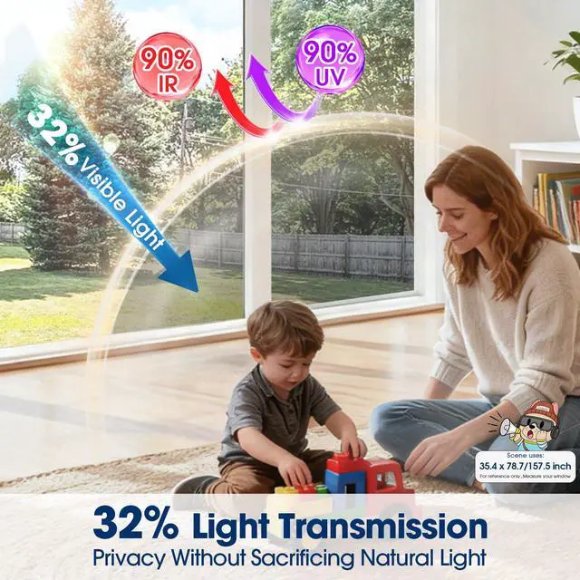 Alt view image 2 of 7 - One Way Privacy Window Film, Sun Blocking Reflective Window Film See Out Not in, Heat Control Window Tint for Home, Anti UV Static Cling for Windows Office Door (Silver, 17.5 Inch X 6.5 Feet)