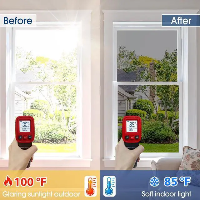 Alt view image 5 of 7 - One Way Privacy Window Film, Sun Blocking Reflective Window Film See Out Not in, Heat Control Window Tint for Home, Anti UV Static Cling for Windows Office Door (Silver, 17.5 Inch X 6.5 Feet)