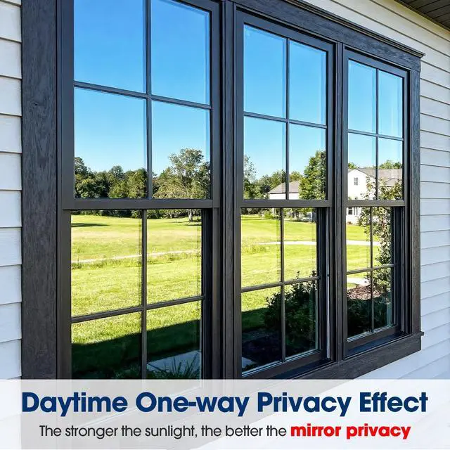 Alt view image 7 of 7 - One Way Privacy Window Film, Sun Blocking Reflective Window Film See Out Not in, Heat Control Window Tint for Home, Anti UV Static Cling for Windows Office Door (Silver, 17.5 Inch X 6.5 Feet)