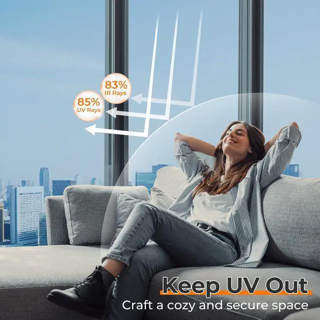 Alt view image 2 of 7 - Window Privacy Film, One Way Window Tint for Home, Static Cling Anti UV Sun Blocking Reflective Mirror Film, Heat Control See Out Not in Glass Tinting, Silver, 17.5" x 78.7"