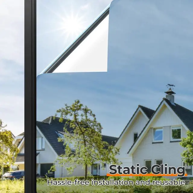 Alt view image 4 of 7 - Window Privacy Film, One Way Window Tint for Home, Static Cling Anti UV Sun Blocking Reflective Mirror Film, Heat Control See Out Not in Glass Tinting, Silver, 17.5" x 78.7"