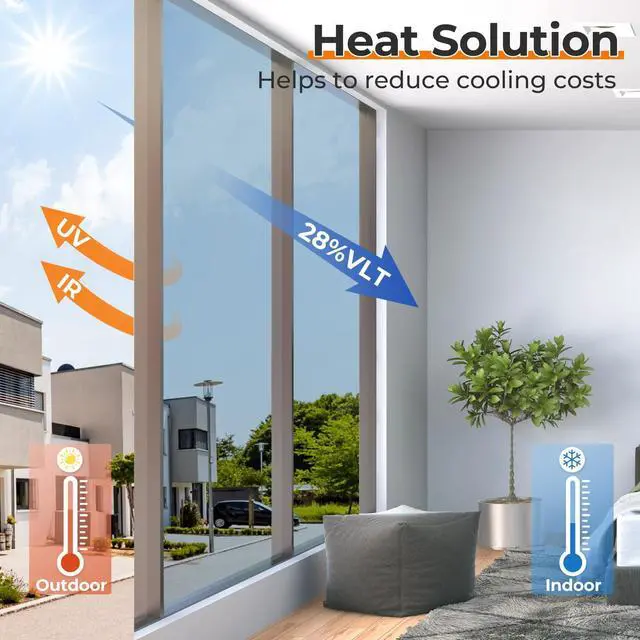 Alt view image 5 of 7 - Window Privacy Film, One Way Window Tint for Home, Static Cling Anti UV Sun Blocking Reflective Mirror Film, Heat Control See Out Not in Glass Tinting, Silver, 17.5" x 78.7"