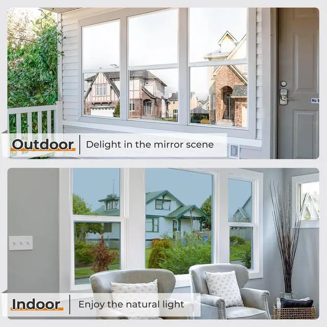 Alt view image 6 of 7 - Window Privacy Film, One Way Window Tint for Home, Static Cling Anti UV Sun Blocking Reflective Mirror Film, Heat Control See Out Not in Glass Tinting, Silver, 17.5" x 78.7"