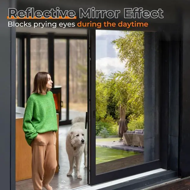 Alt view image 7 of 7 - Window Privacy Film, One Way Window Tint for Home, Static Cling Anti UV Sun Blocking Reflective Mirror Film, Heat Control See Out Not in Glass Tinting, Silver, 17.5" x 78.7"