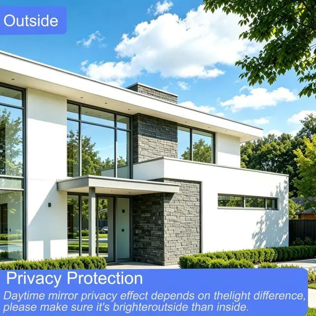 Alt view image 2 of 7 - One Way Privacy Window Film Reflective Solar Control Window Film Heat Control Mirror Window Tint for Home Heat Blocking Daytime Privacy See Out Not in, Black Silver, 17.5 Inch X 78.7 Inch