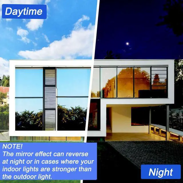Alt view image 7 of 7 - One Way Privacy Window Film Reflective Solar Control Window Film Heat Control Mirror Window Tint for Home Heat Blocking Daytime Privacy See Out Not in, Black Silver, 17.5 Inch X 78.7 Inch