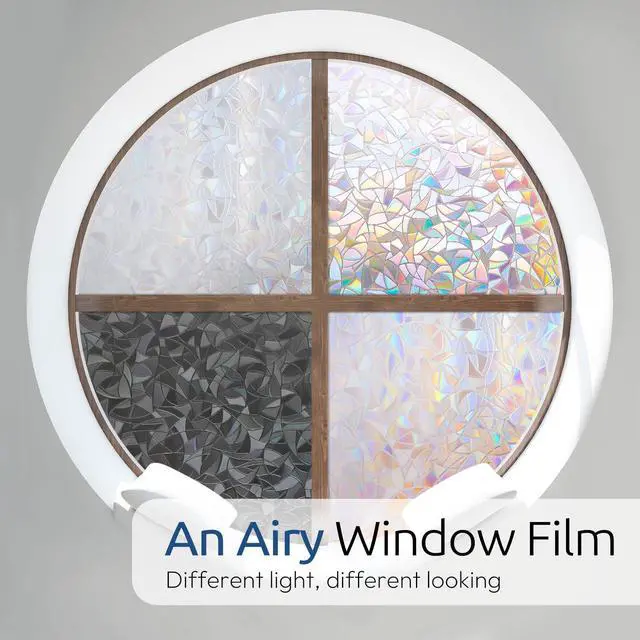 Alt view image 3 of 7 - Window Privacy Film Rainbow Film Decorative Window Sticker, 3D Static Stained Glass Cling Tint for Home Heat Control Non-Adhesive, 17.5 x 78.7 inches