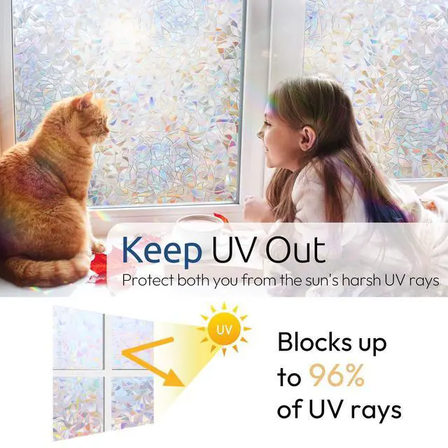 Alt view image 4 of 7 - Window Privacy Film Rainbow Film Decorative Window Sticker, 3D Static Stained Glass Cling Tint for Home Heat Control Non-Adhesive, 17.5 x 78.7 inches