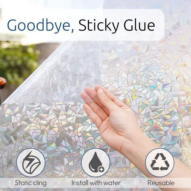 Alt view image 5 of 7 - Window Privacy Film Rainbow Film Decorative Window Sticker, 3D Static Stained Glass Cling Tint for Home Heat Control Non-Adhesive, 17.5 x 78.7 inches