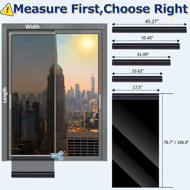Alt view image 5 of 7 - One Way Privacy Window Film with 4 Tools, Static Cling Window Film, Simple to Install Cut and Remove, UV Blocking Heat Control, Light Blocking for Home Office Windows(Black-Silver-17.5Inch×78.7Inch)
