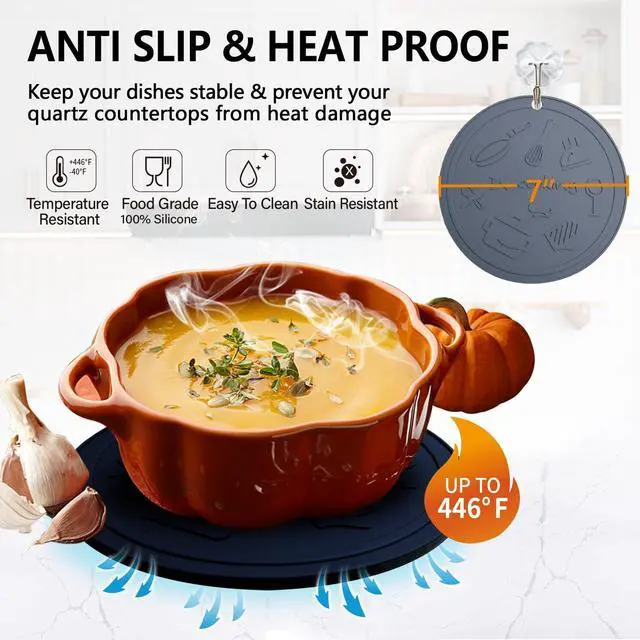 Alt view image 2 of 7 - Silicone Trivet Mats - 3 Heat Resistant Pot Holders for Hot Pots and Pans, Silicone Mats for Kitchen Countertops, Table, Food Grade Silicone (Black & Gray)