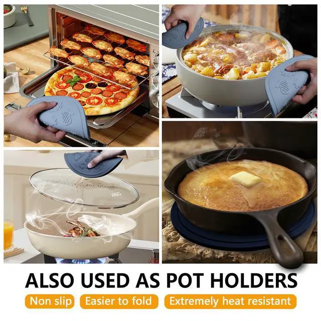 Alt view image 4 of 7 - Silicone Trivet Mats - 3 Heat Resistant Pot Holders for Hot Pots and Pans, Silicone Mats for Kitchen Countertops, Table, Food Grade Silicone (Black & Gray)