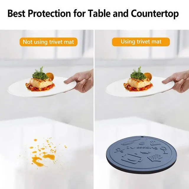 Alt view image 5 of 7 - Silicone Trivet Mats - 3 Heat Resistant Pot Holders for Hot Pots and Pans, Silicone Mats for Kitchen Countertops, Table, Food Grade Silicone (Black & Gray)