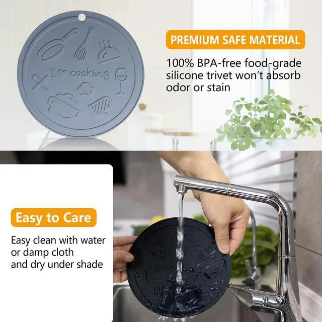 Alt view image 6 of 7 - Silicone Trivet Mats - 3 Heat Resistant Pot Holders for Hot Pots and Pans, Silicone Mats for Kitchen Countertops, Table, Food Grade Silicone (Black & Gray)