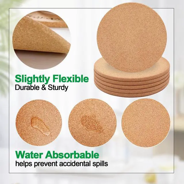 Alt view image 3 of 7 - Cork Trivet, 4 Pack High Density Thick Cork Coasters Set for Hot Dishes, 7.5 Inch Heat Resistant Multifunctional, Hot Pads for Kitchen, Table, Countertops