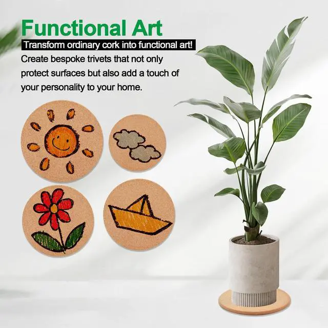 Alt view image 5 of 7 - Cork Trivet, 4 Pack High Density Thick Cork Coasters Set for Hot Dishes, 7.5 Inch Heat Resistant Multifunctional, Hot Pads for Kitchen, Table, Countertops