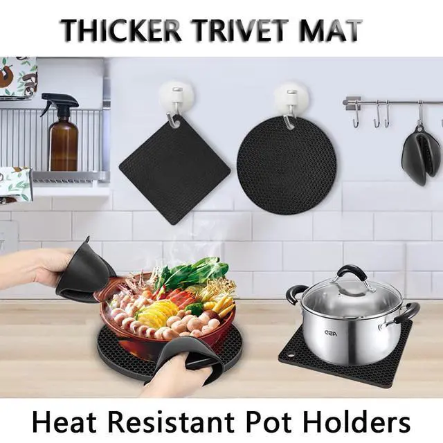 Alt view image 3 of 7 - Silicone Trivet Pot Mat, Silicone Pot Holders for Hot Pan and Pot Pads. Heat Resistant Counter Mats for Tables Placemats,Countertops, Spoon Rest and Large Coasters,4 Pack Black(2 Squared + 2 Round)