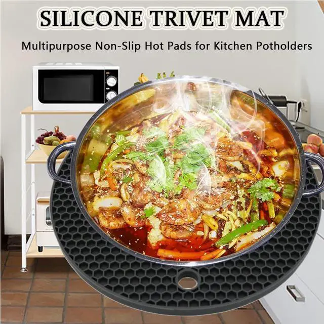 Alt view image 2 of 7 - Silicone Trivet Pot Mat, Silicone Pot Holders for Hot Pan and Pot Pads. Heat Resistant Counter Mats for Tables Placemats,Countertops, Spoon Rest and Large Coasters,4 Pack Black(2 Squared + 2 Round)