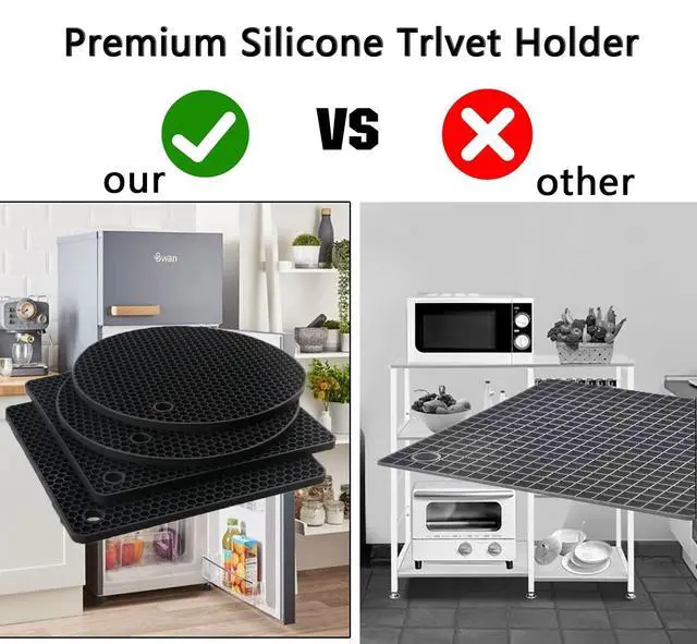 Alt view image 4 of 7 - Silicone Trivet Pot Mat, Silicone Pot Holders for Hot Pan and Pot Pads. Heat Resistant Counter Mats for Tables Placemats,Countertops, Spoon Rest and Large Coasters,4 Pack Black(2 Squared + 2 Round)
