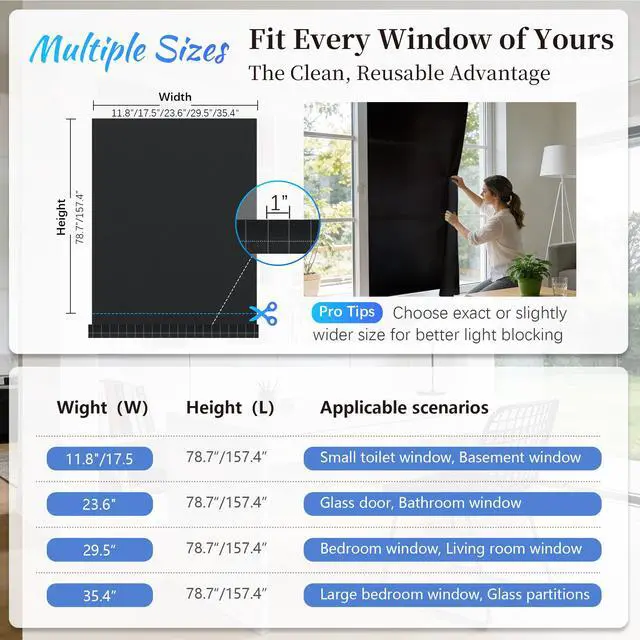 Alt view image 3 of 7 - Blackout Window Privacy Film 100% Light Blocking UV Protection, Removable Static Cling Non-Adhesive Frosted Window Tint for Home Nursery Office Rental Elderly Pet Family