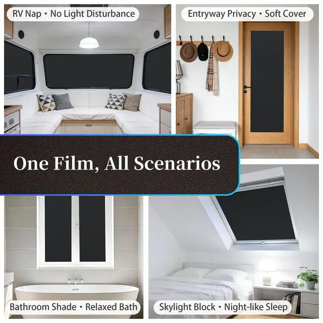 Alt view image 7 of 7 - Blackout Window Privacy Film 100% Light Blocking UV Protection, Removable Static Cling Non-Adhesive Frosted Window Tint for Home Nursery Office Rental Elderly Pet Family