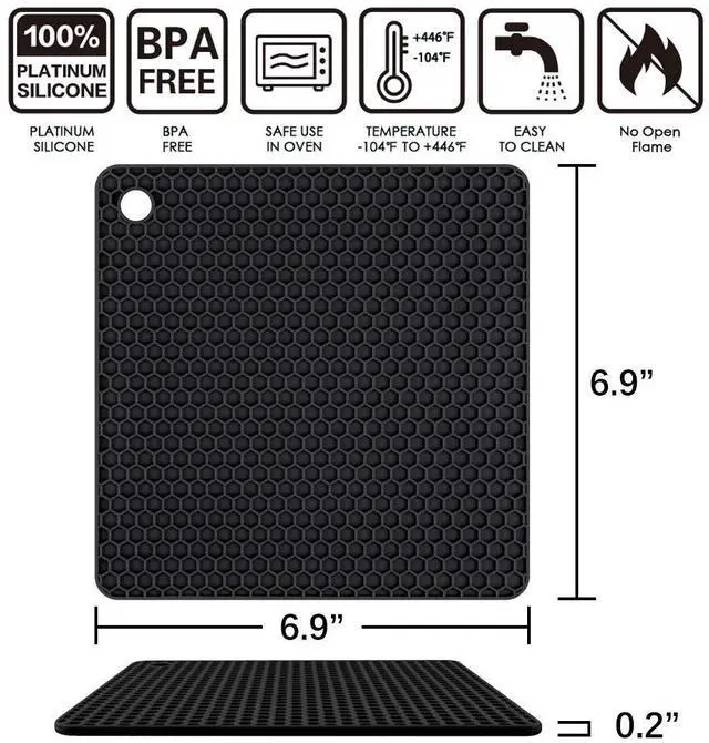Alt view image 2 of 7 - Silicone Trivets Mats for Hot Dishes - Hot Pads for Kitchen Countertop Non Slip Coasters Heat Resistant Mats 4 Pack (Black)