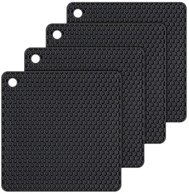 Main image of Silicone Trivets Mats for Hot Dishes - Hot Pads for Kitchen Countertop Non Slip Coasters Heat Resistant Mats 4 Pack (Black)