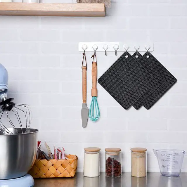 Alt view image 7 of 7 - Silicone Trivets Mats for Hot Dishes - Hot Pads for Kitchen Countertop Non Slip Coasters Heat Resistant Mats 4 Pack (Black)